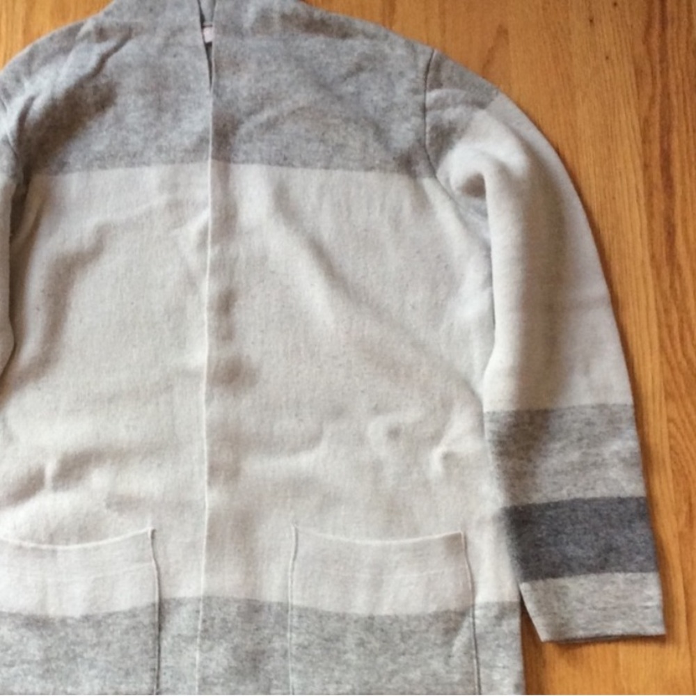 Gray multi-striped ⭐️ open cardigan ⭐️ merino and cashmere ⭐️ pockets ⭐️ - Picture 2 of 8